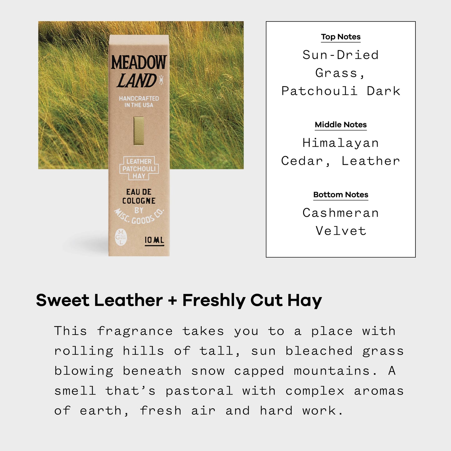 Meadowland Eau De Cologne 10ml | Unisex | Grass & Patchouli
