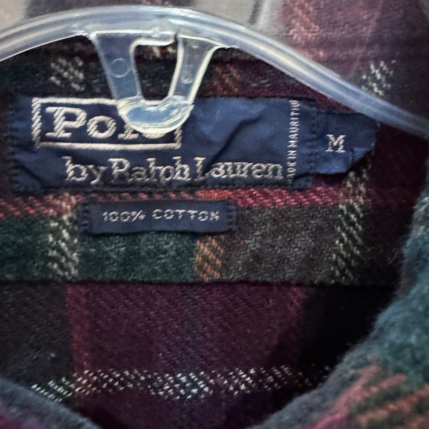 Vintage 1990s Polo by Ralph Lauren Flannel Cotton Soft Heavy M Maroon Green