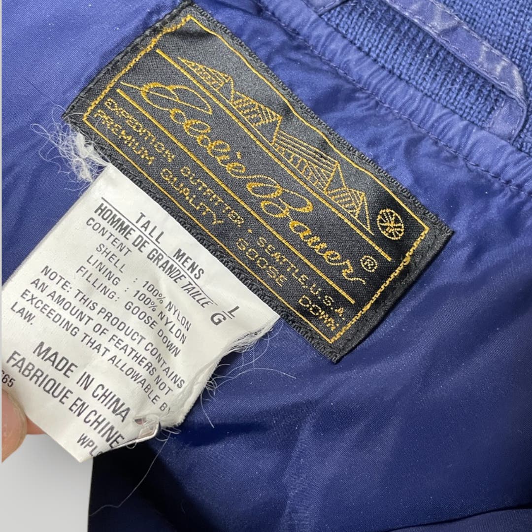Vintage 1990s Eddie Bauer Puffer Vest Dark Blue Men's Tall Large Goose Down