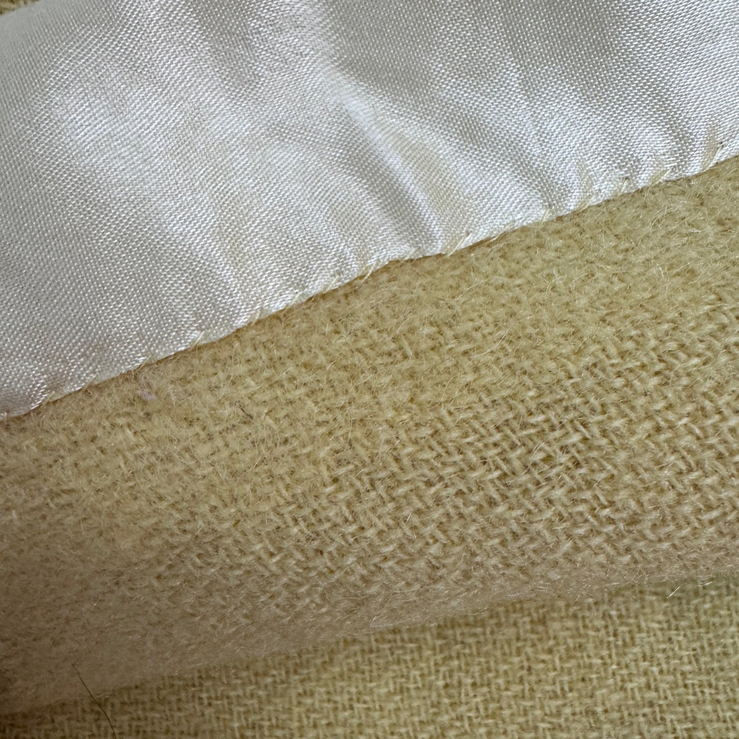 Vintage 1960s Yellow Wool Camp Blanket Satin Trim Twin Size 69”x80” Handsewn