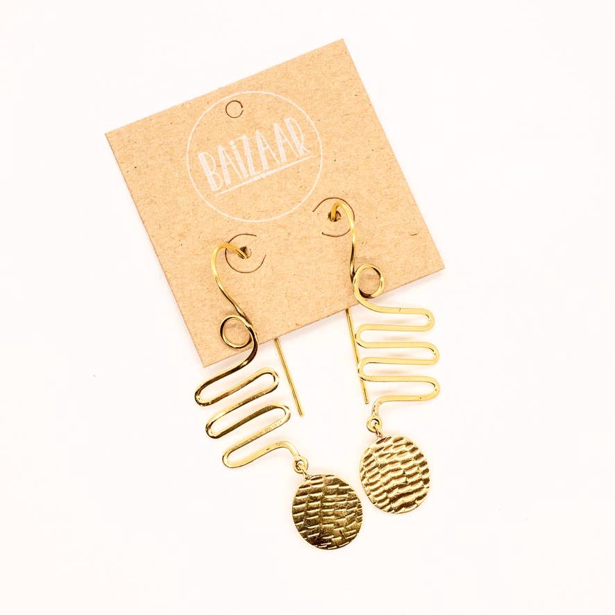 Brass Squiggle Dot Earrings