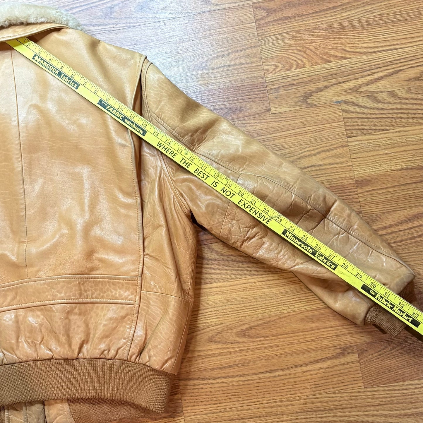 Vintage 1980s Remy Leather Bomber Tan Jacket Mens Large USA Shearling Collar