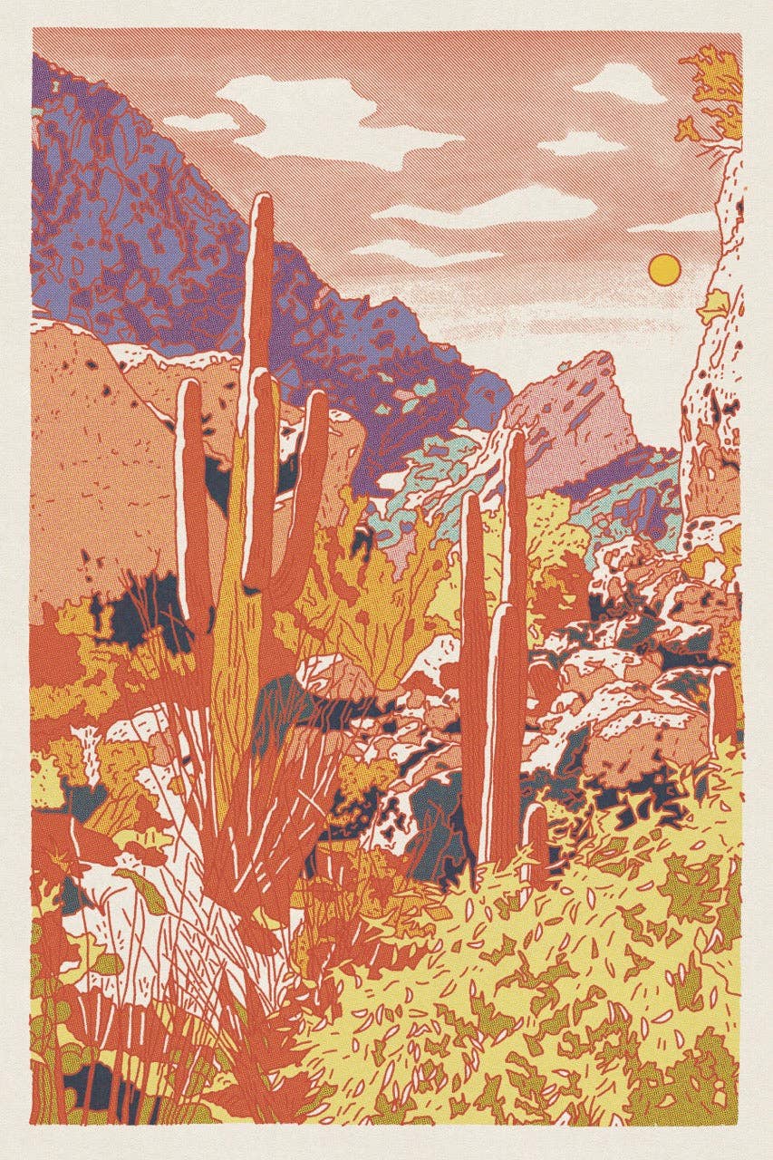 Red Cacti Desert Print