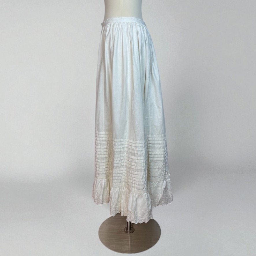 Vintage Antique Edwardian White Cotton Petticoat Skirt Tiered Embroidered Eyelet