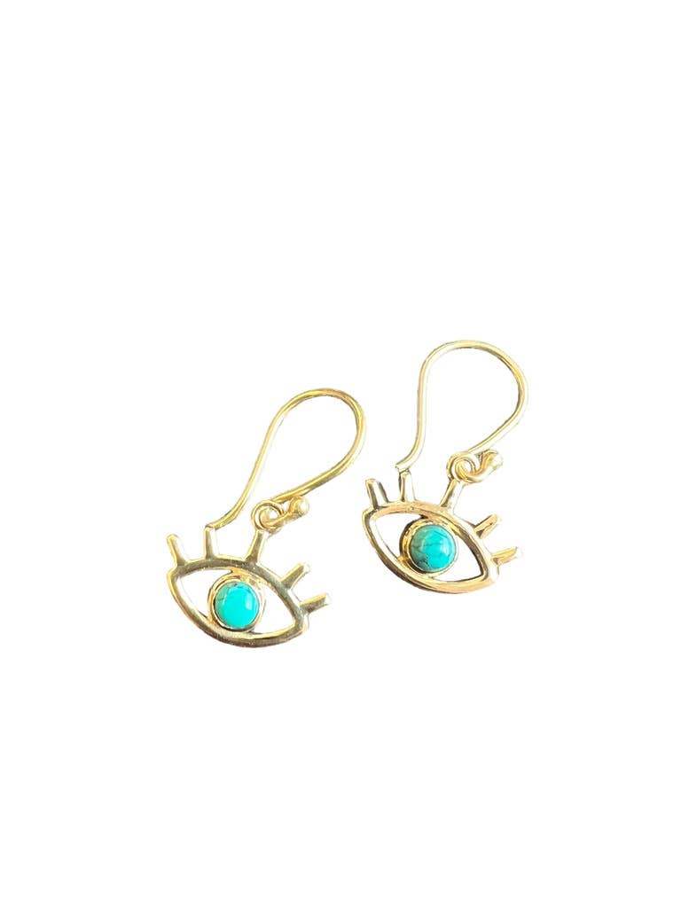 Brass Evil Eye Turquoise Earrings
