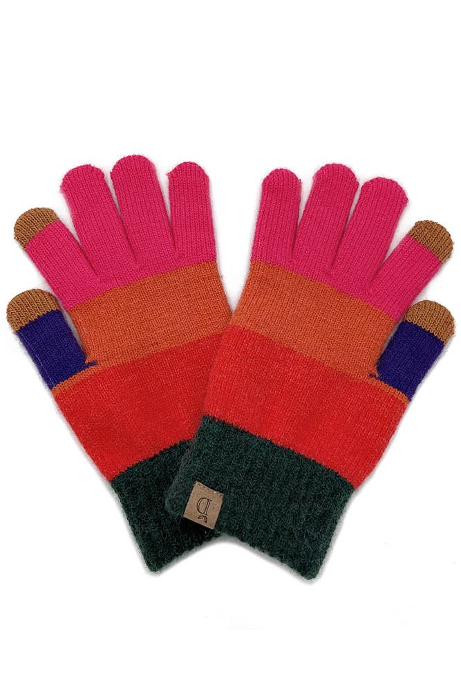 Color Block Knit Touch Gloves