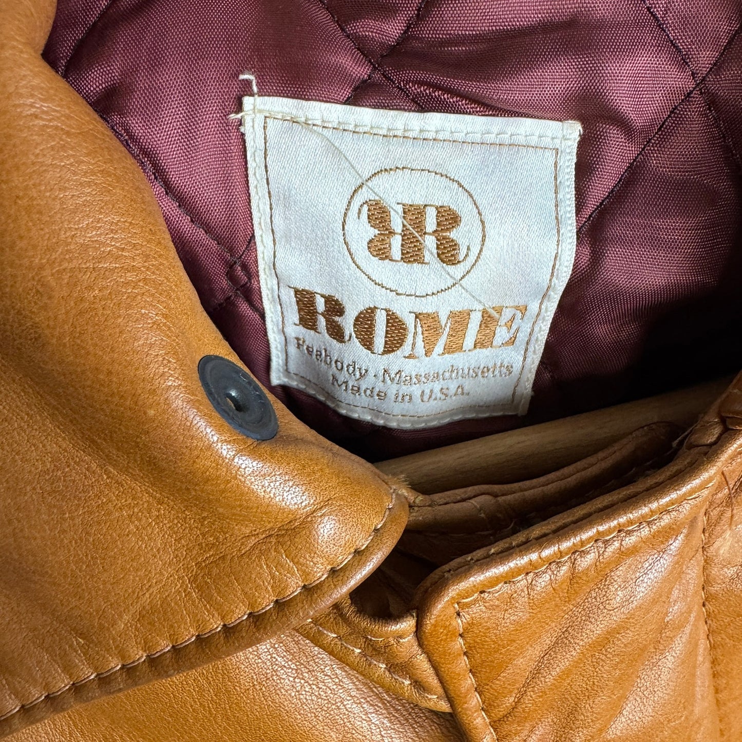 Vintage 1970s Rome Leather Jacket Utility Brown Chore Style Men's Medium