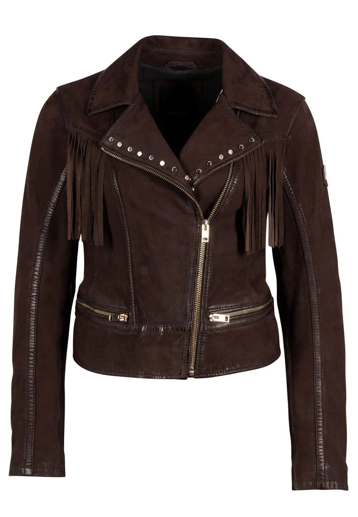 Fanny Fringe Leather Jacket Dark Brown