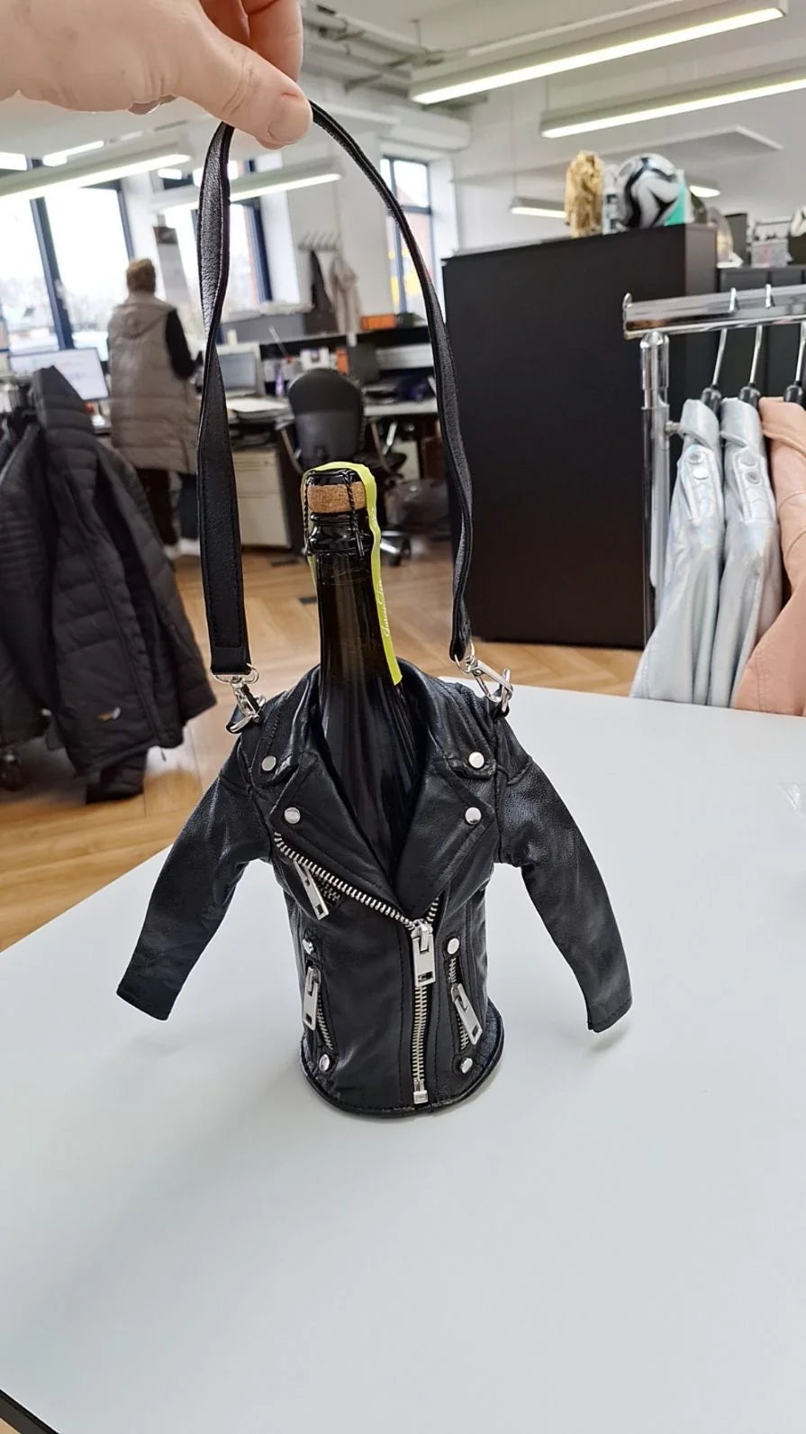 Leather Jacket Wine Bottle Carrier