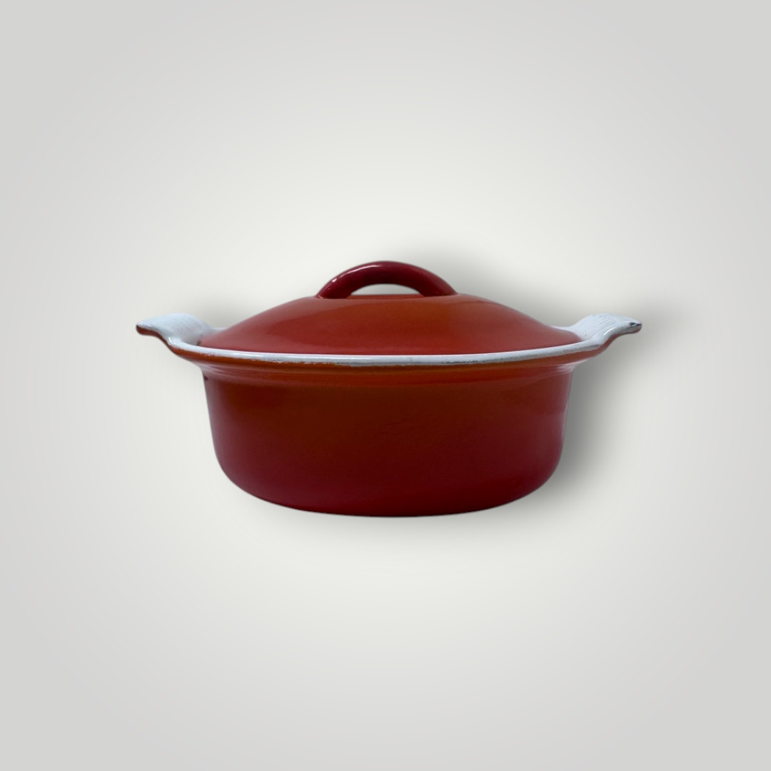 Descoware Belgium FE18 RED ORANGE FLAME Mini Dutch Oven Cast Iron Enamelware