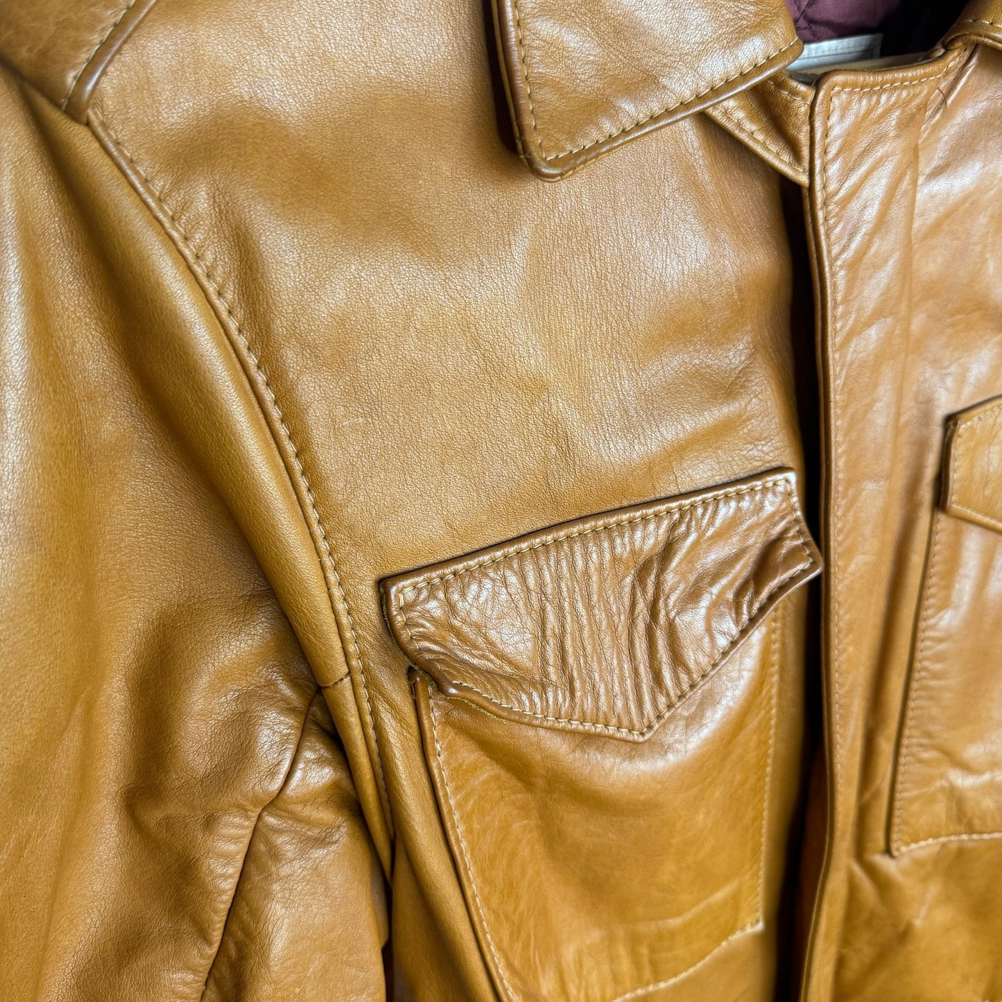 Vintage 1970s Rome Leather Jacket Utility Brown Chore Style Men's Medium