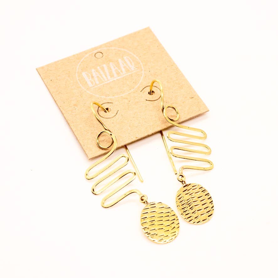 Brass Squiggle Dot Earrings