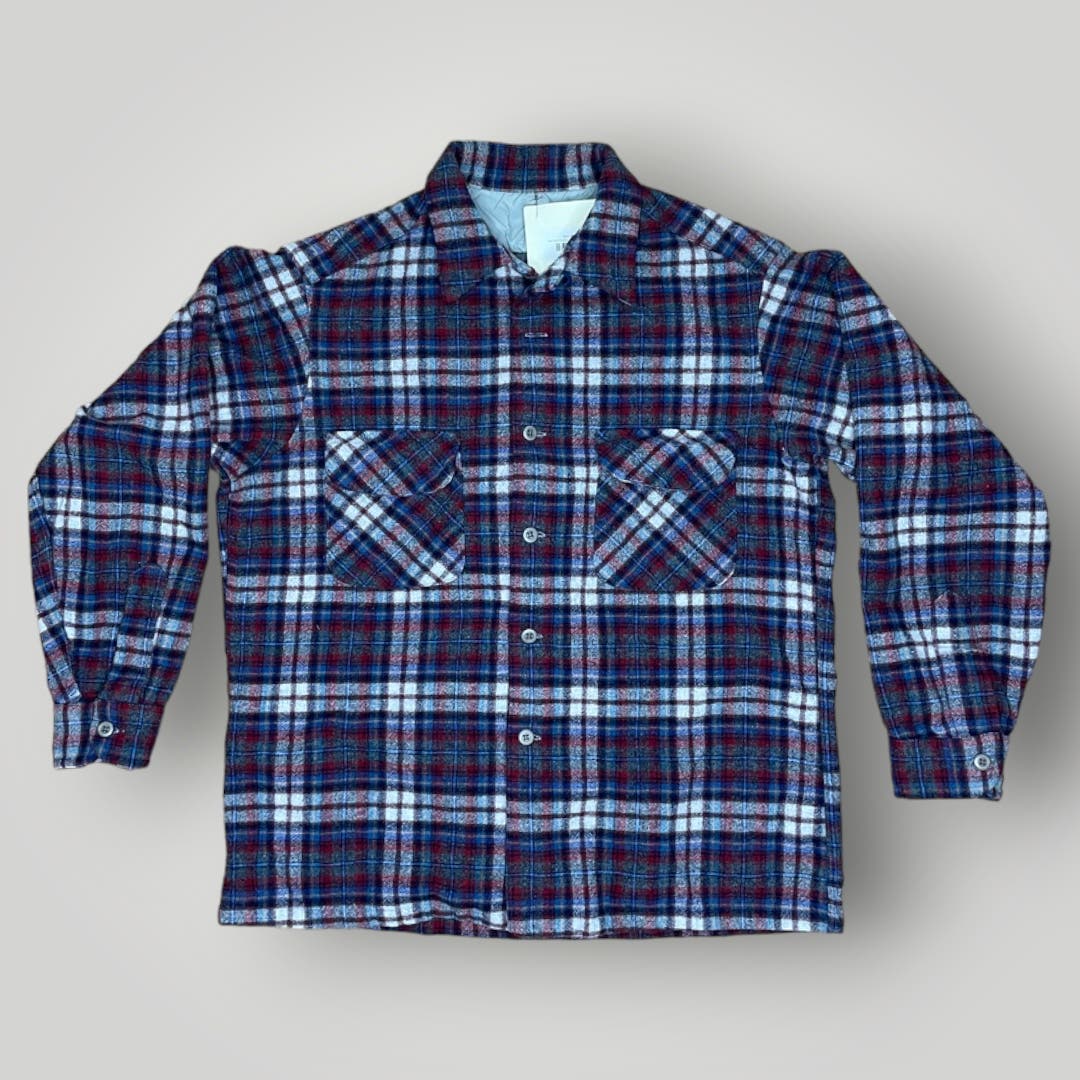 Vintage Pendleton Board Shirt Blue Red Gray Plaid Men's Small
