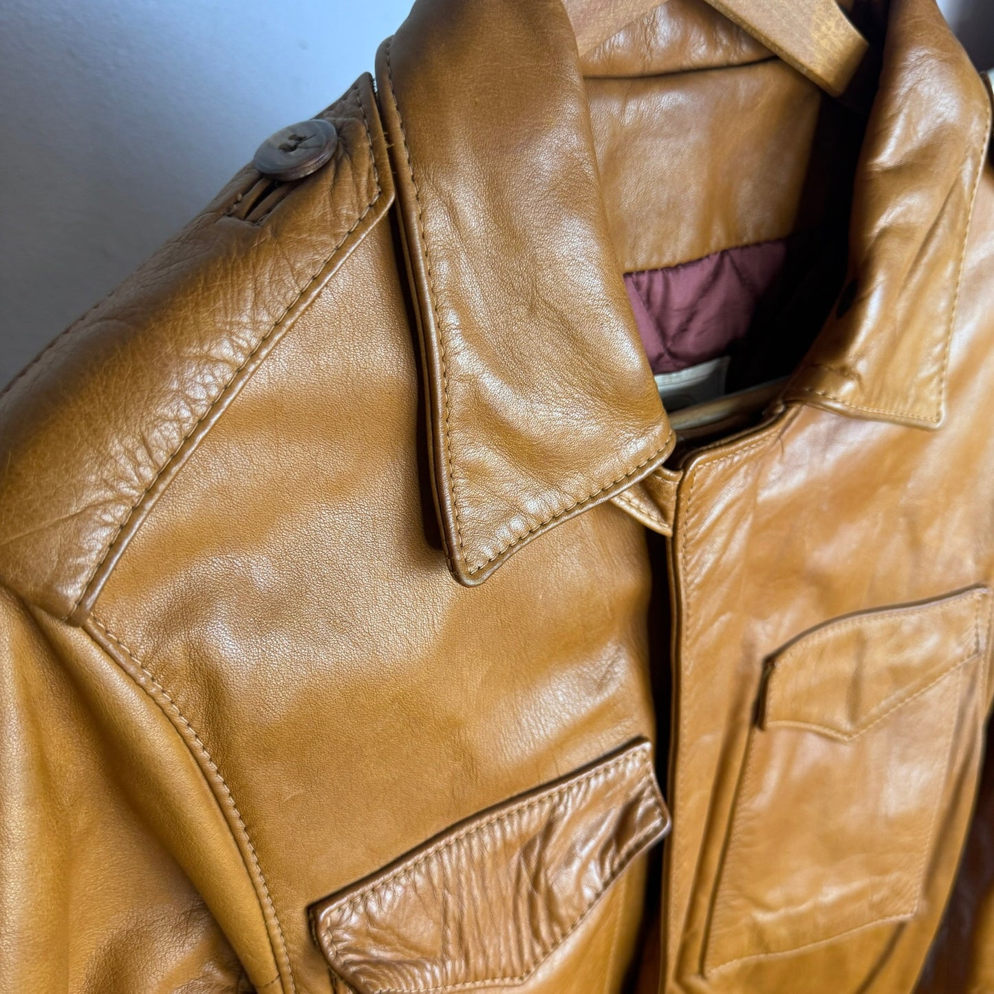 Vintage 1970s Rome Leather Jacket Utility Brown Chore Style Men's Medium