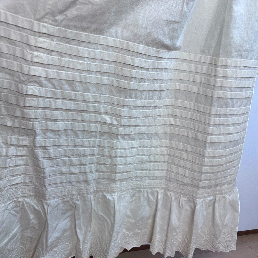 Vintage Antique Edwardian White Cotton Petticoat Skirt Tiered Embroidered Eyelet
