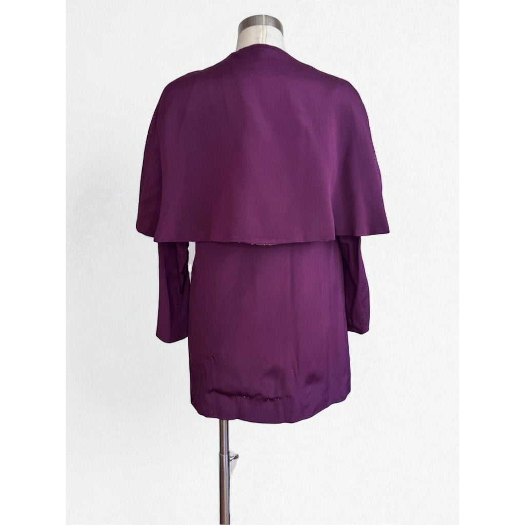 Vintage 1920s Top Cape Jacket Open Front Plum Eggplant Lined Repaired Medium