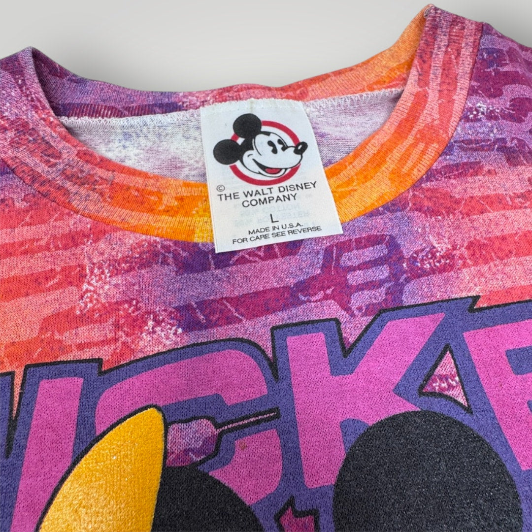 Vtg 80s/90s Walt Disney Company Mickey Mouse Minnie T-shirt Tie Dye Boxy Cropped