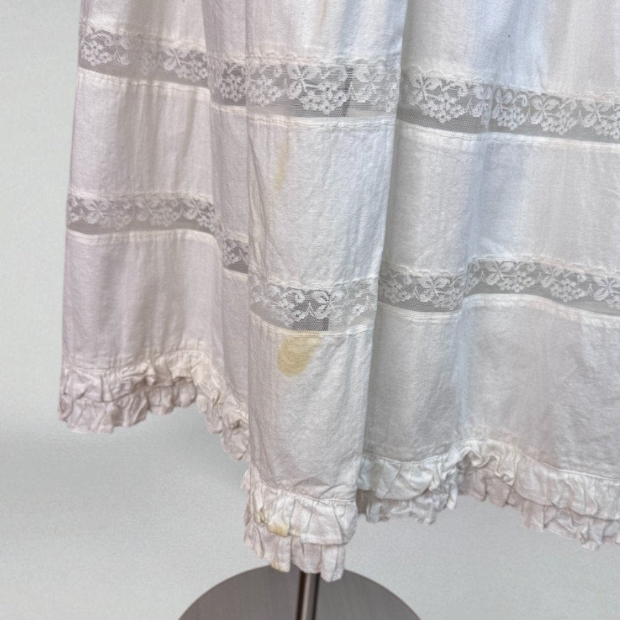 Vintage Edwardian Petticoat White Tiered Skirt Cotton Lace Ruffle Medium