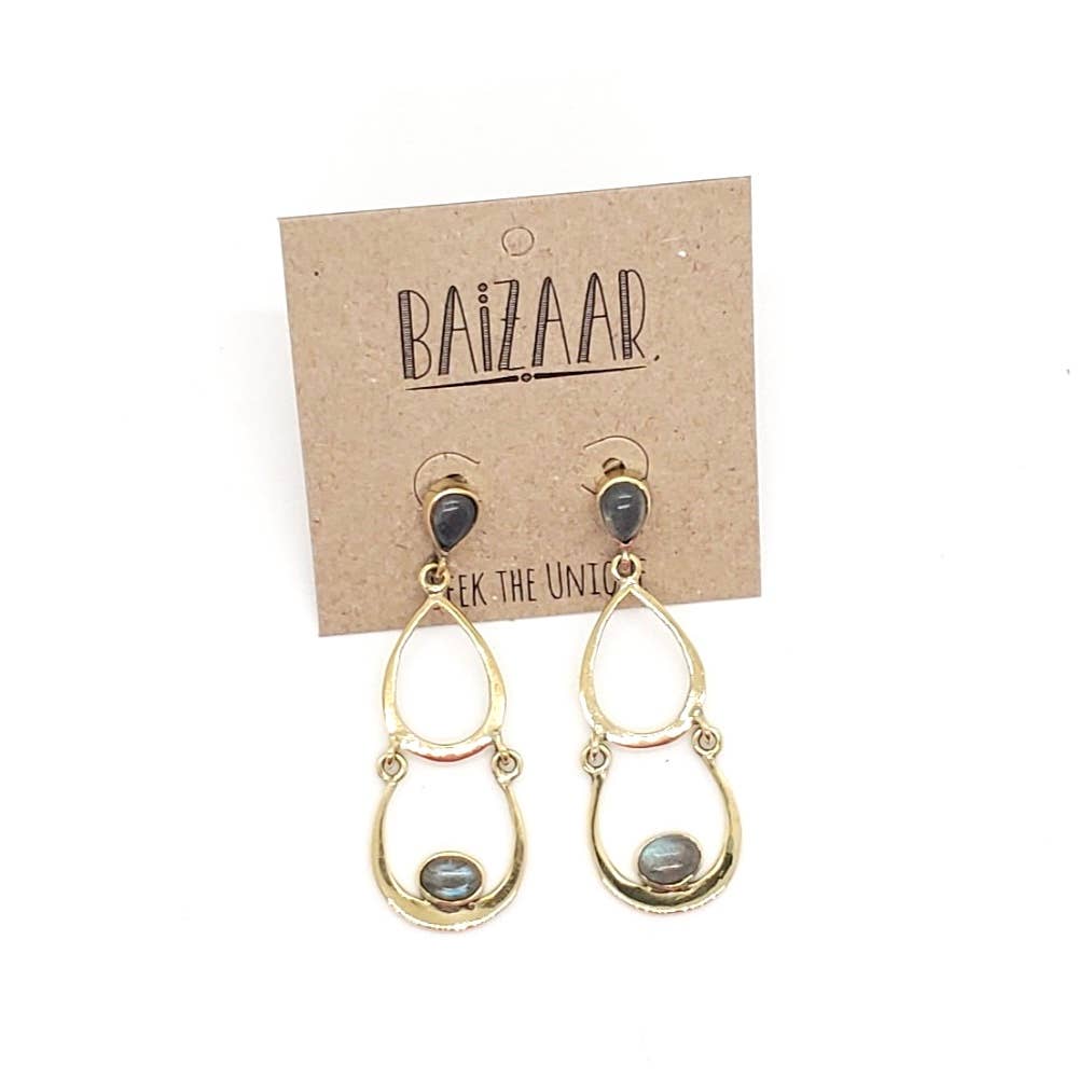 Brass Labradorite Droplet Earring