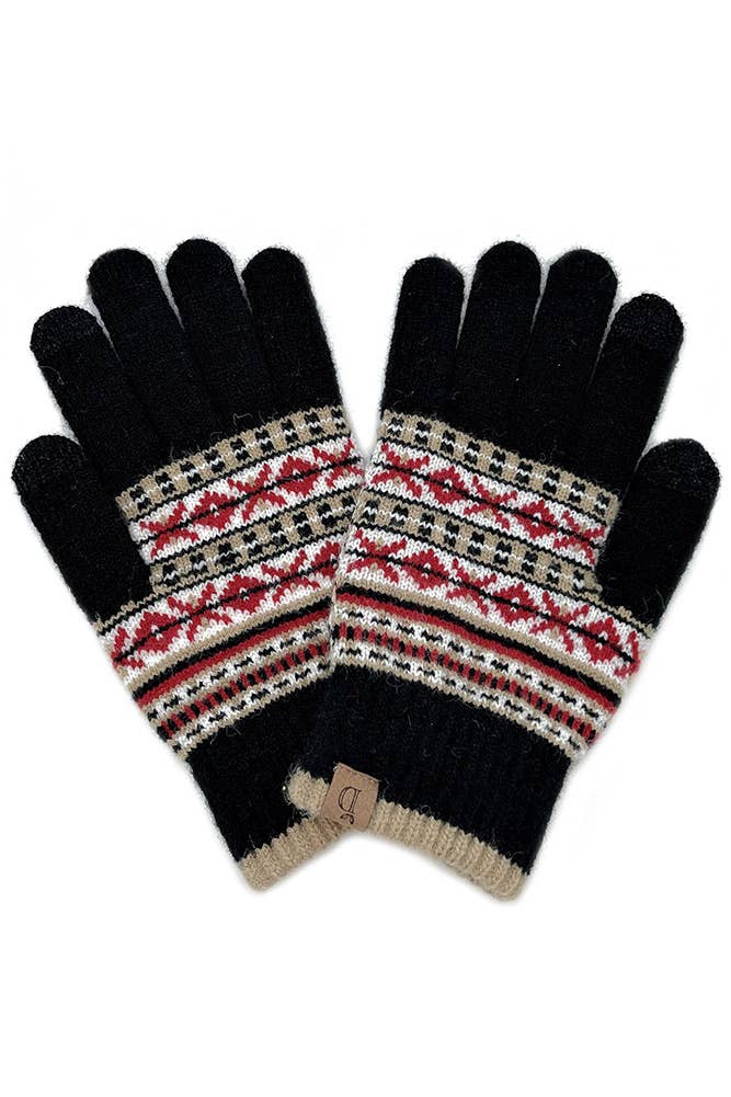 Aztec Knit Touch Gloves: Red