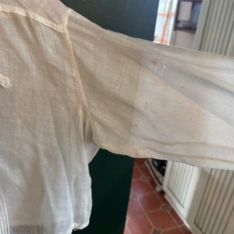 Antique Edwardian 1910s Top Sheer Cotton Voile Embroidery Ivory Blouse Shirtwaist