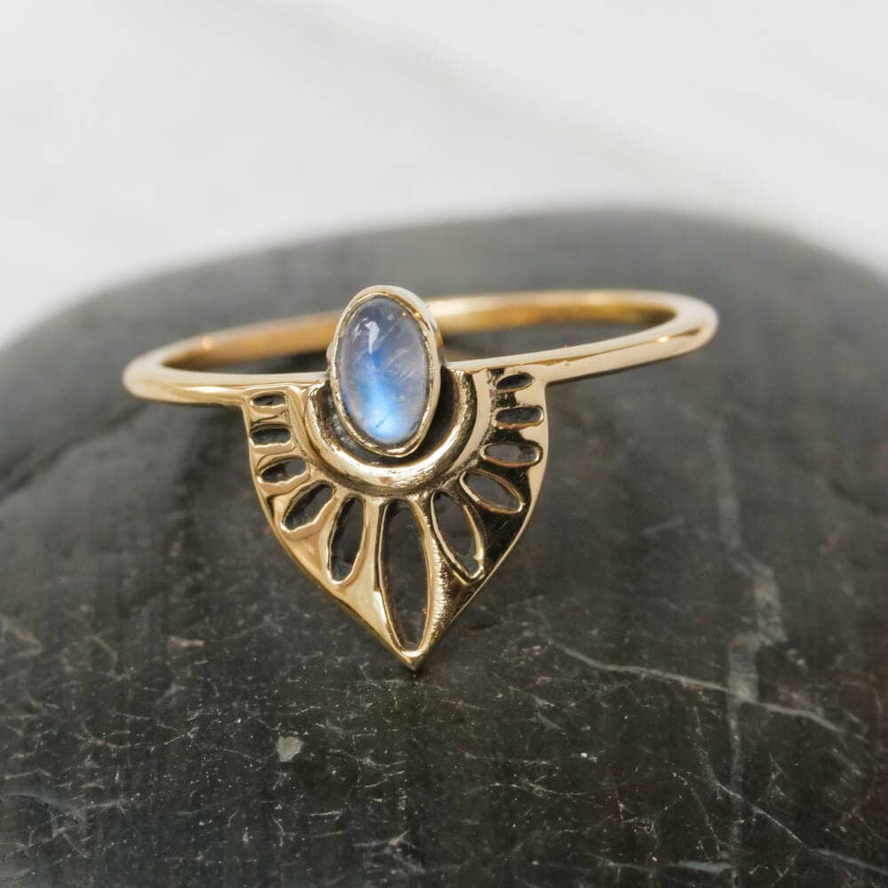 Brass Winged Moonstone Ring