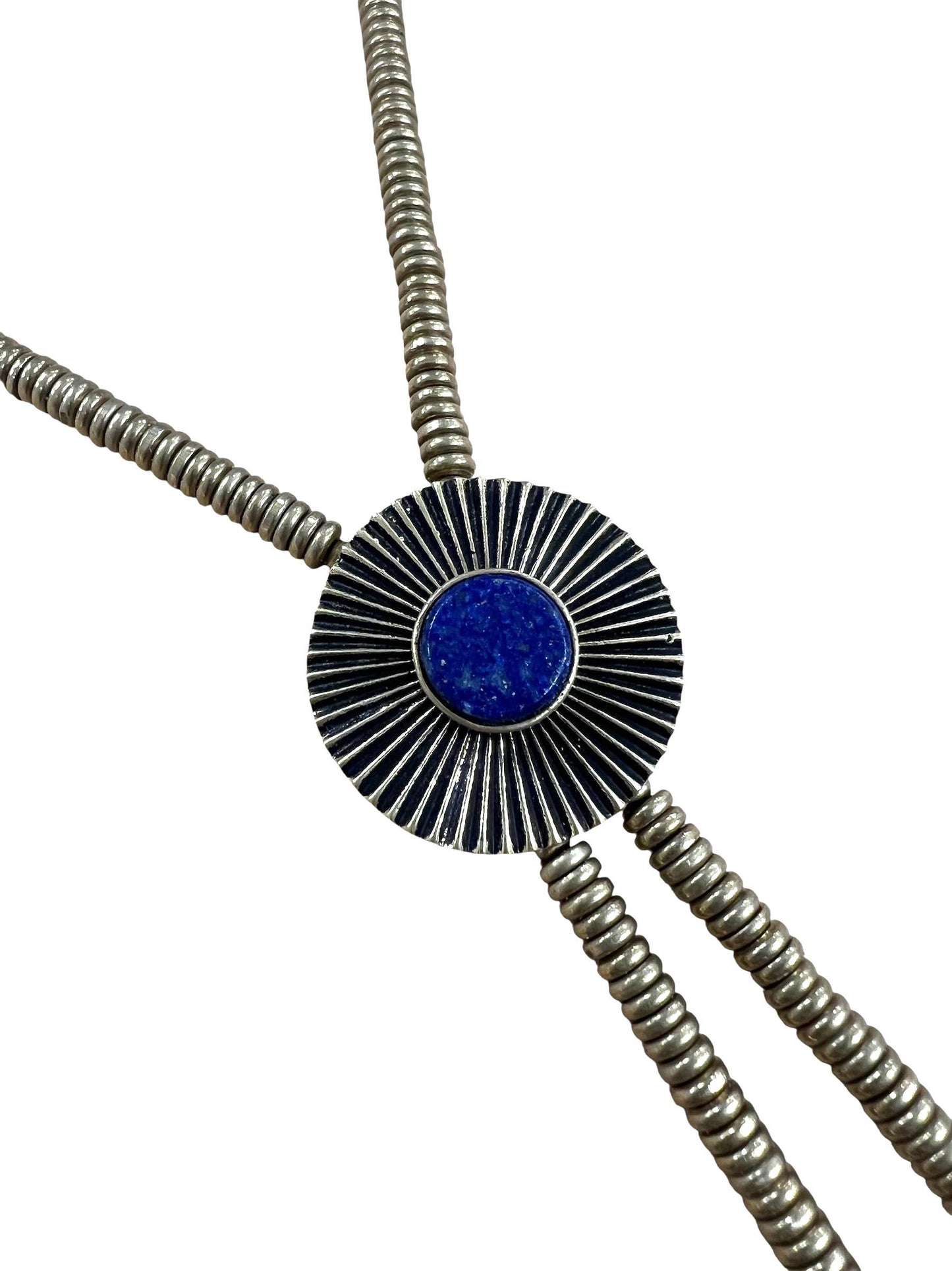 Brass Lapis Sunburst Bolo Necklace
