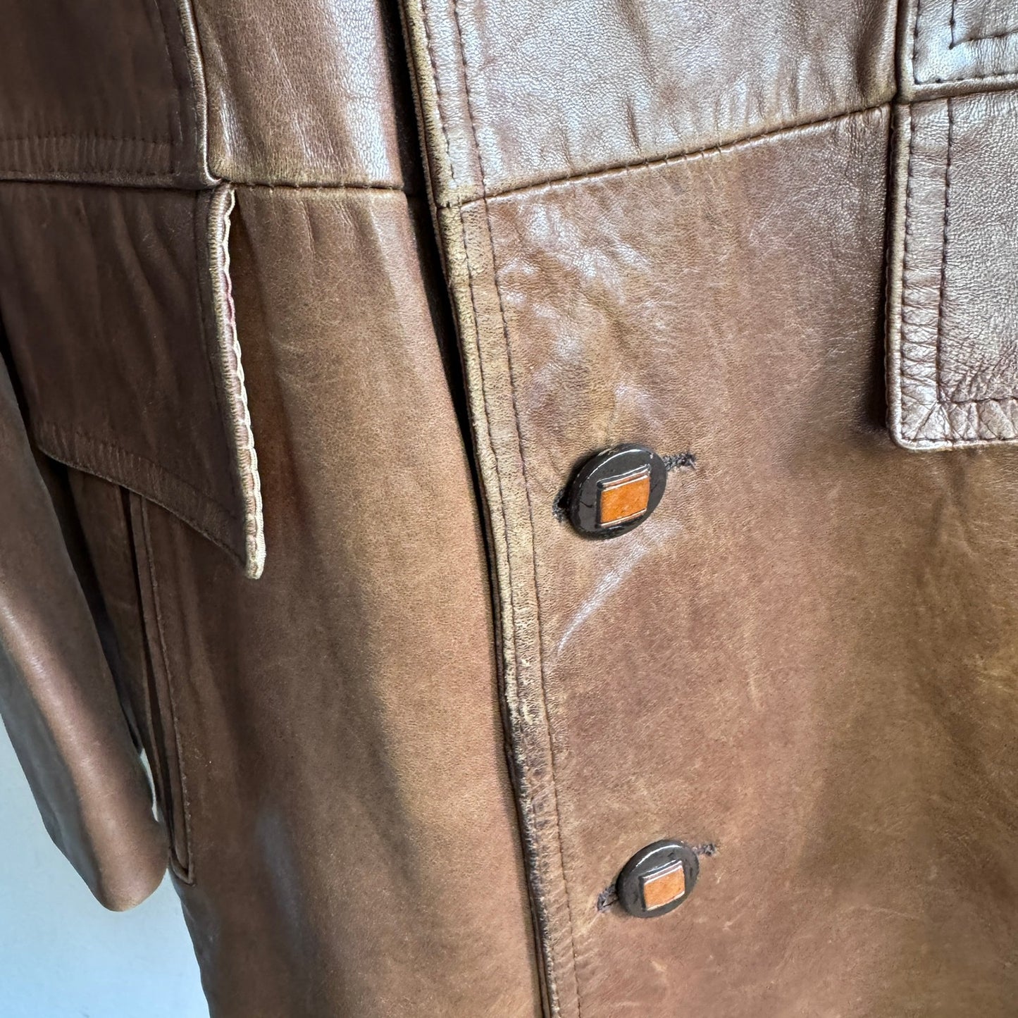 Vintage 1970s Leather Coat 42 Large Brown Gary Gordon Removable Lining Men's