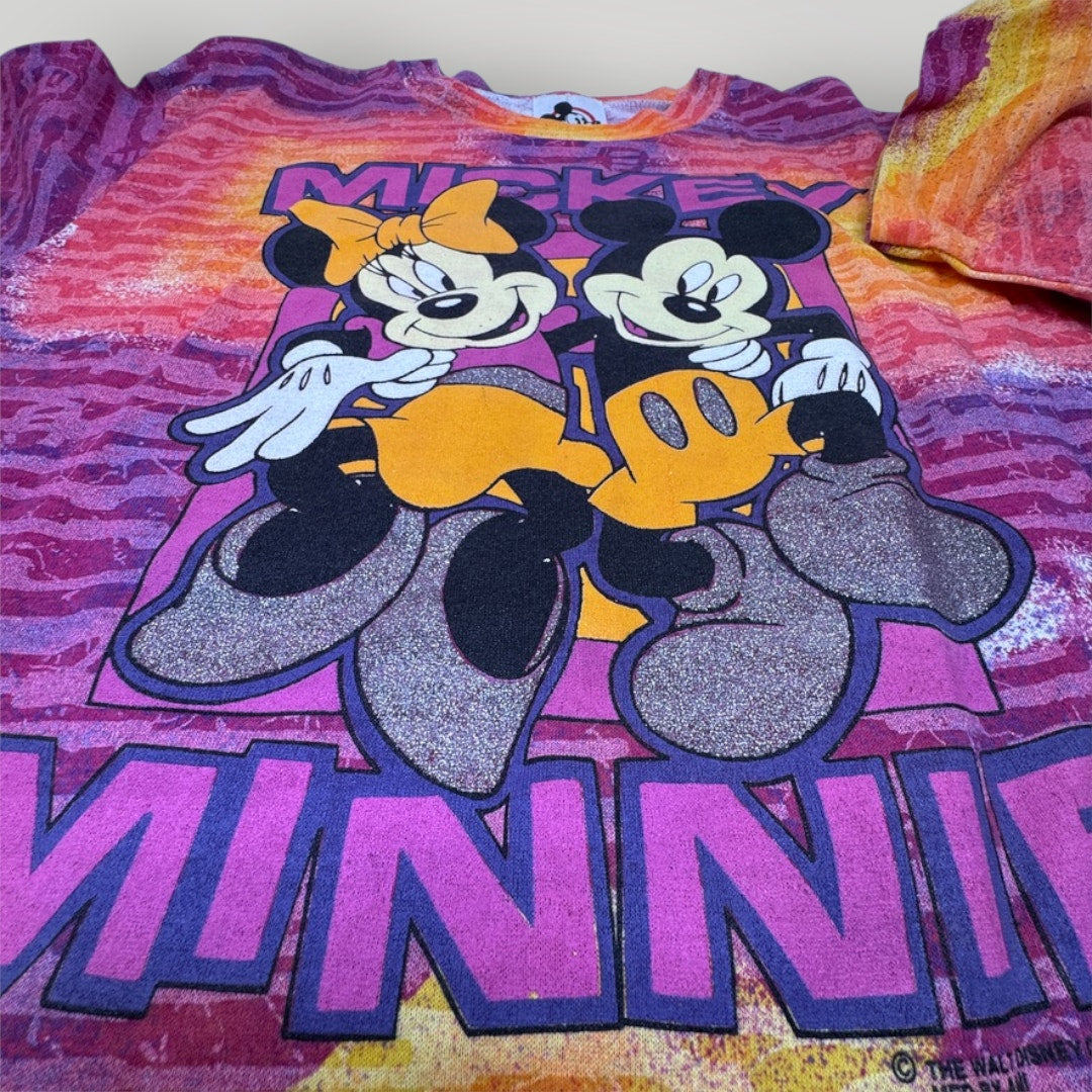 Vtg 80s/90s Walt Disney Company Mickey Mouse Minnie T-shirt Tie Dye Boxy Cropped