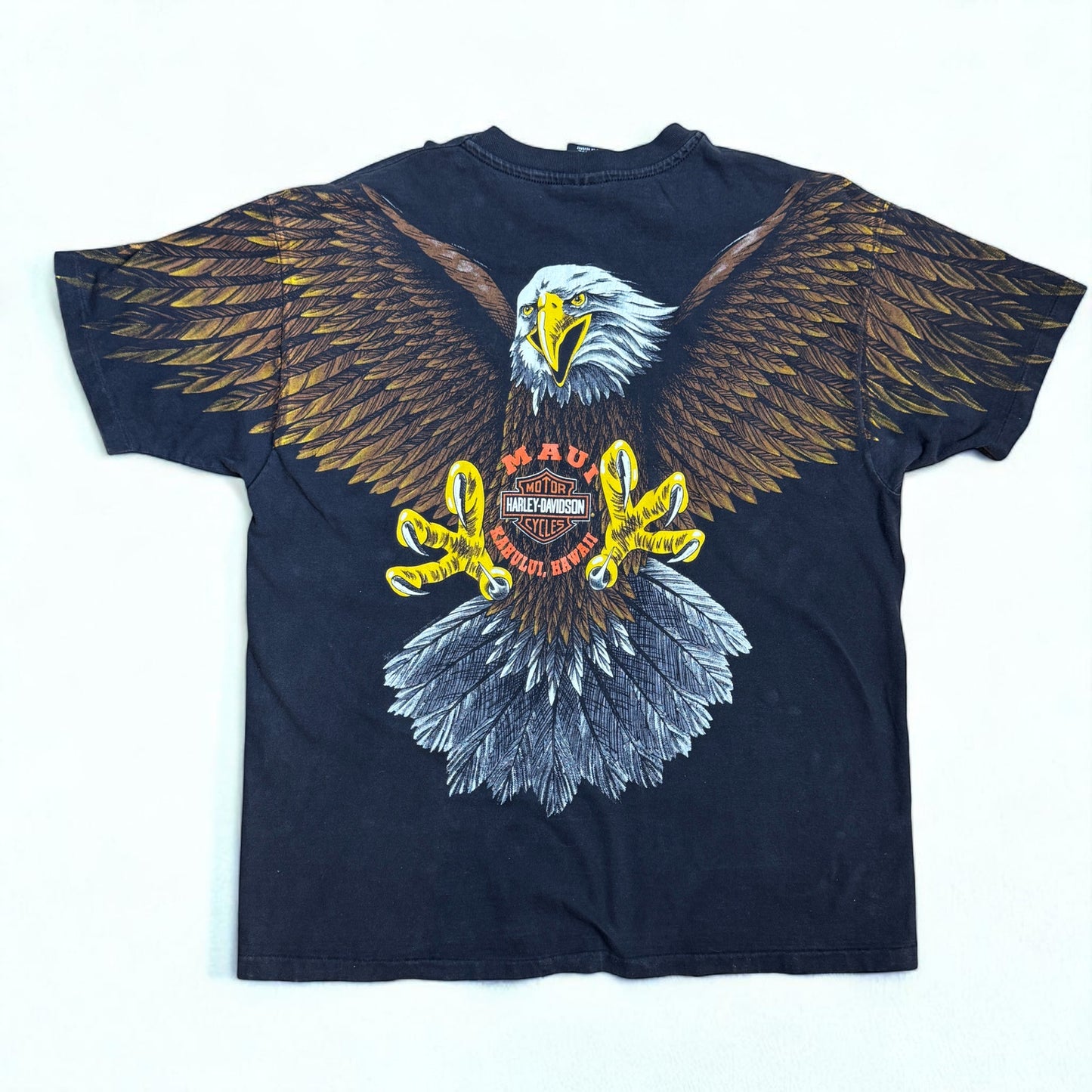 VTG Harley Davidson Screaming Eagle All Over Print T-Shirt XL 1993 USA Made Maui