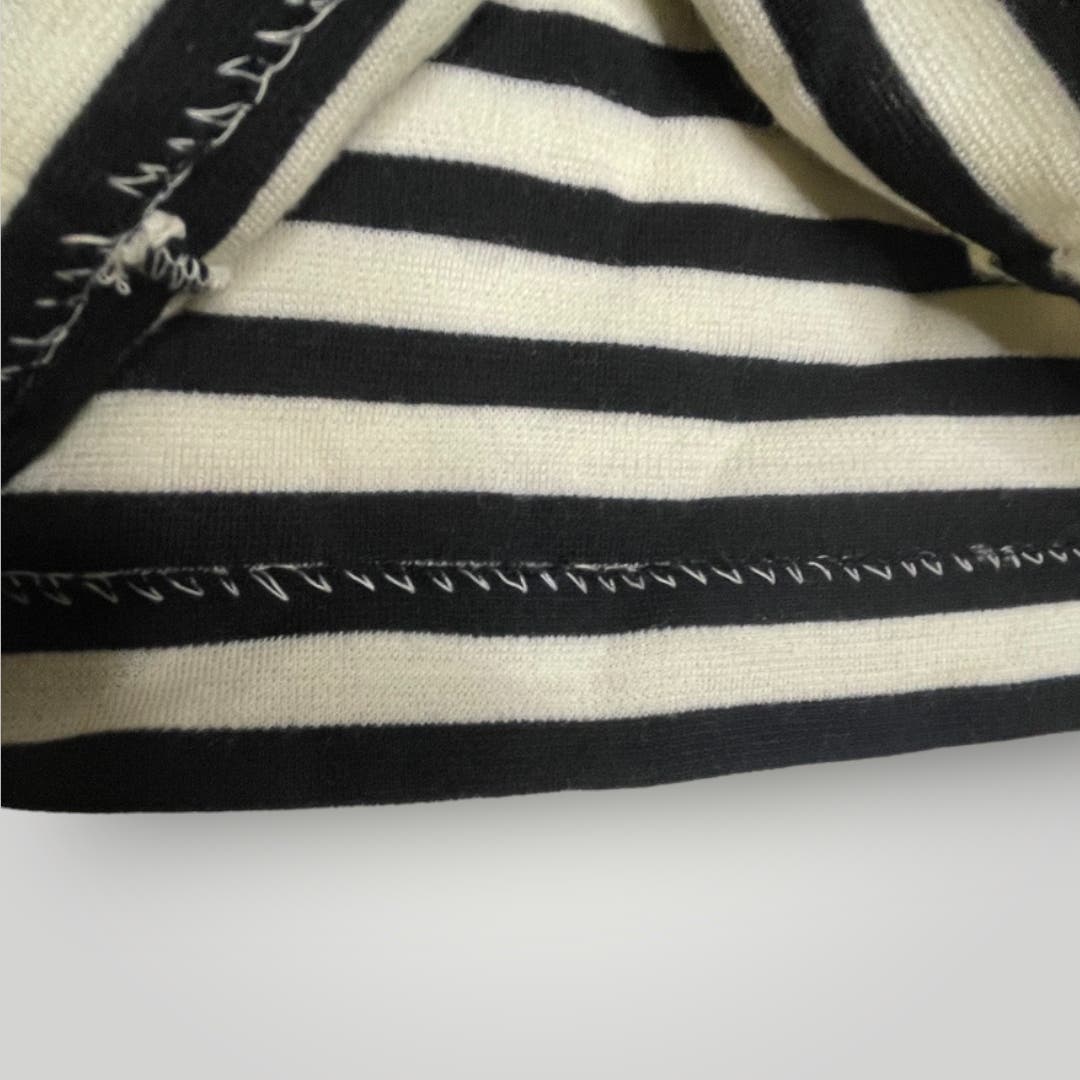 Vintage 1960s Black Cream Striped Mockneck Shirt Long Women's Small Wool
