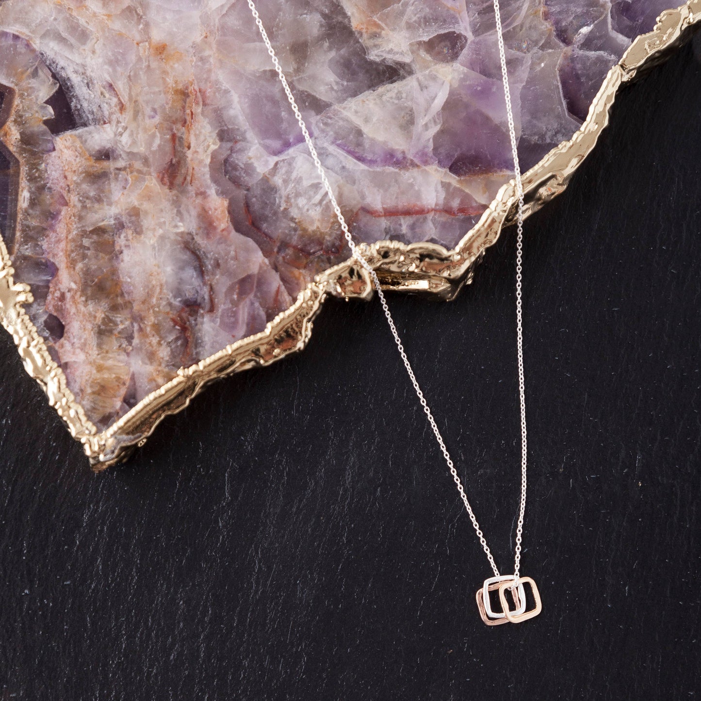 Tri-metal Three Square Necklace