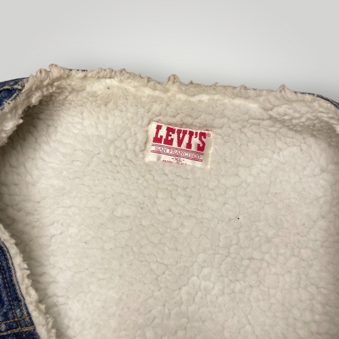 Vintage 1970s Levi's Orange Tab Denim Sherpa Lined Vest Men's Large