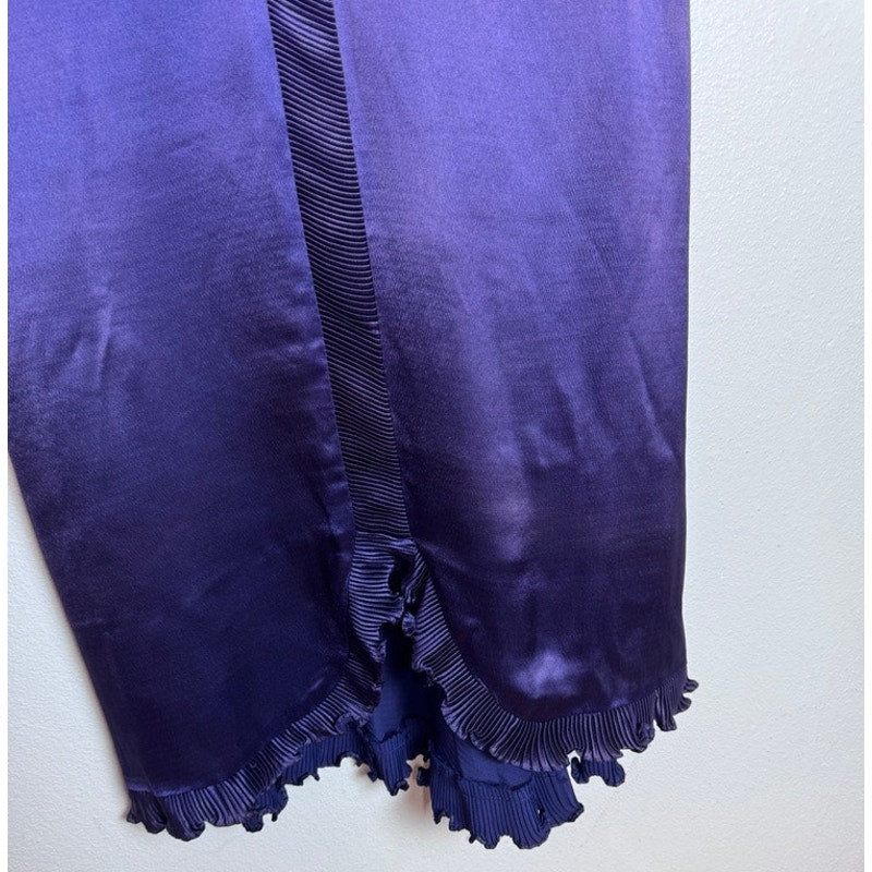 Vintage 1930s Dress Purple Maxi Pleated Ruffle Detail Sequin Sm or Med Satin