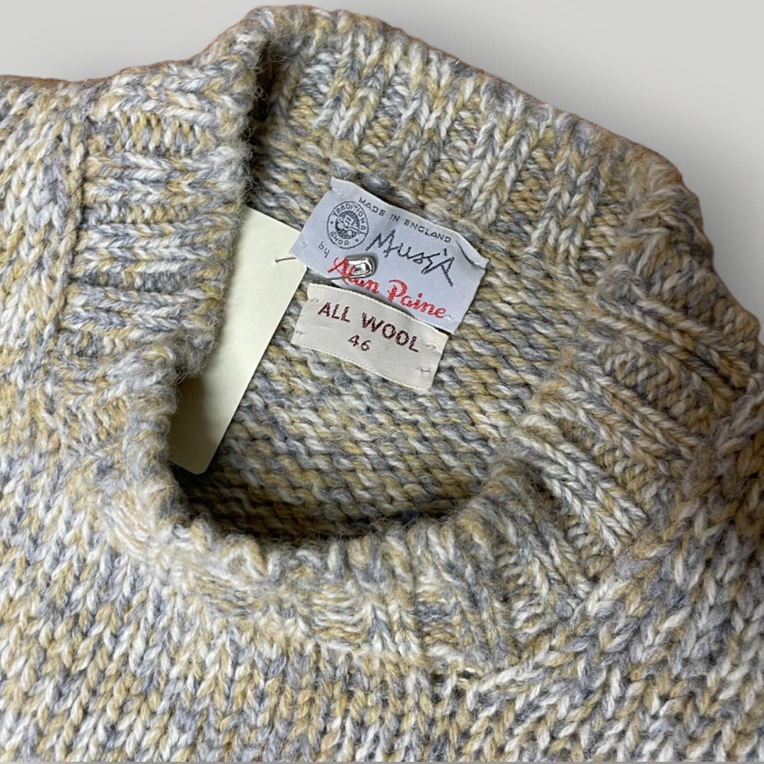 Vintage Sweater Alan Paine Marled Neutral Wool Crewneck Sweater Made in England