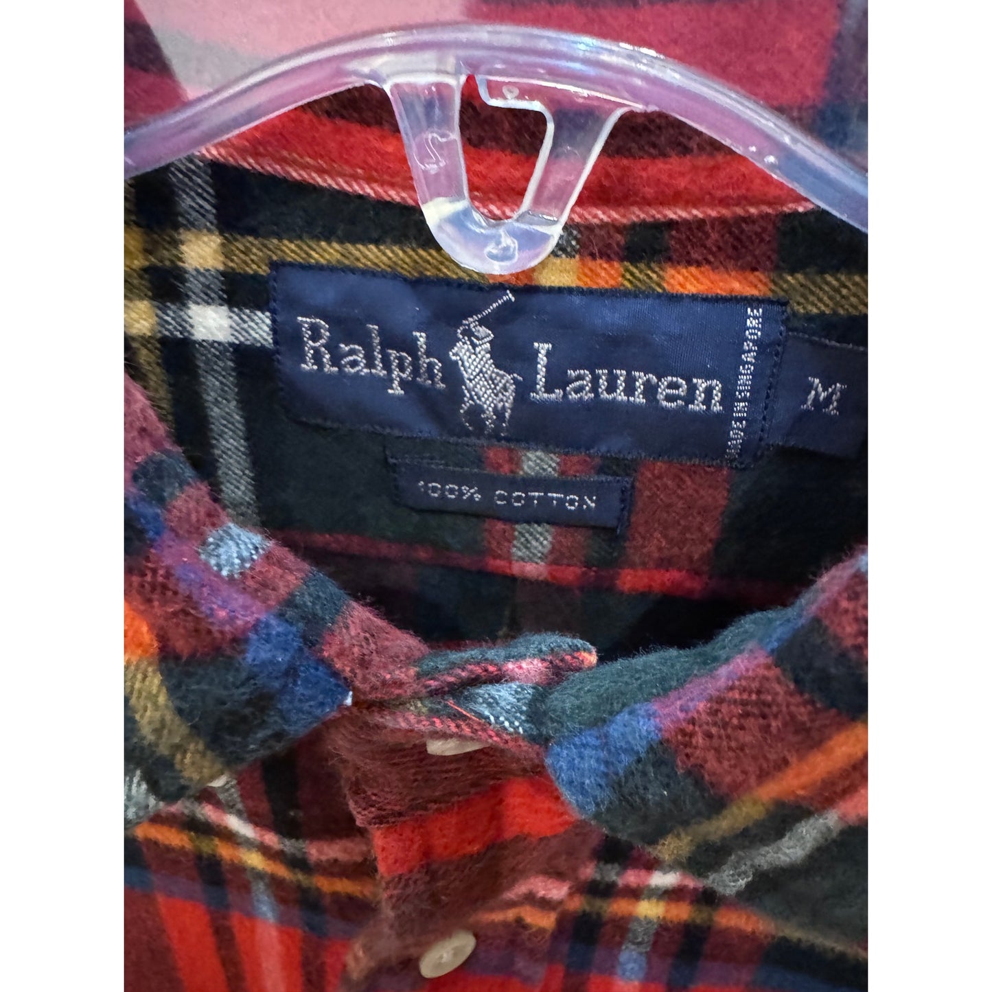 Vintage 1990s Ralph Lauren Flannel Cotton Soft Heavy M Plaid Red Men's
