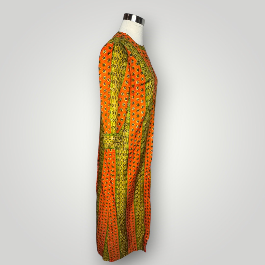 Vintage 1970s 5th Avenue Robes Kaftan Mumu Orange Green Medium