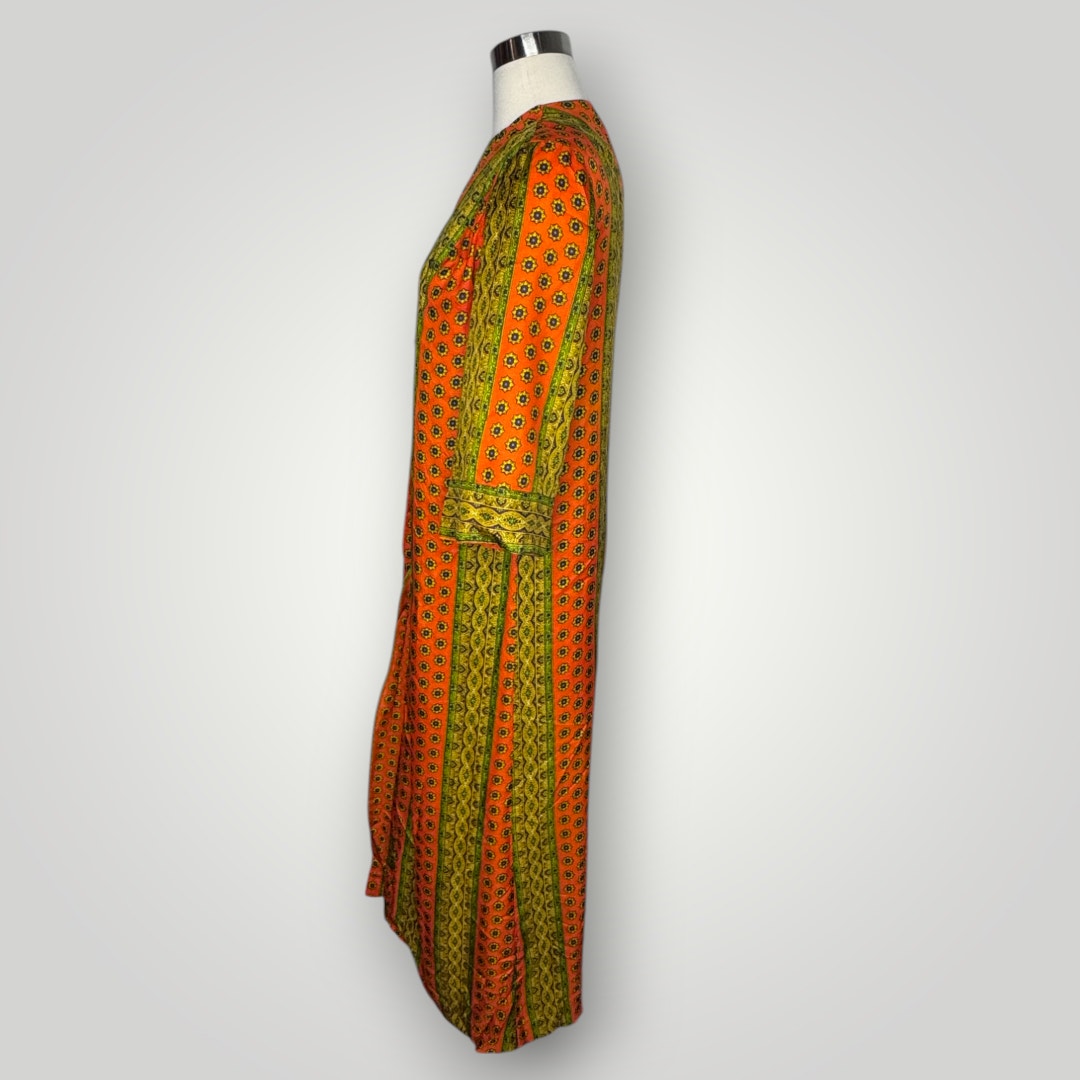 Vintage 1970s 5th Avenue Robes Kaftan Mumu Orange Green Medium