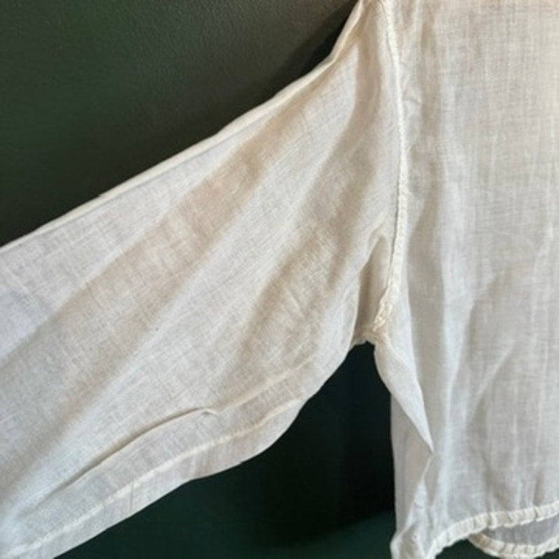 Antique Edwardian 1910s Top Sheer Cotton Voile Embroidery Ivory Blouse Shirtwaist