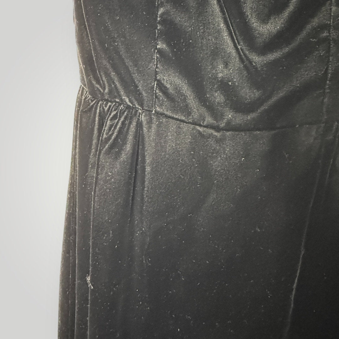 Vintage 1950s Velvet Cocktail Dress Sleeveless High Neck Lined XS 26 Ankle