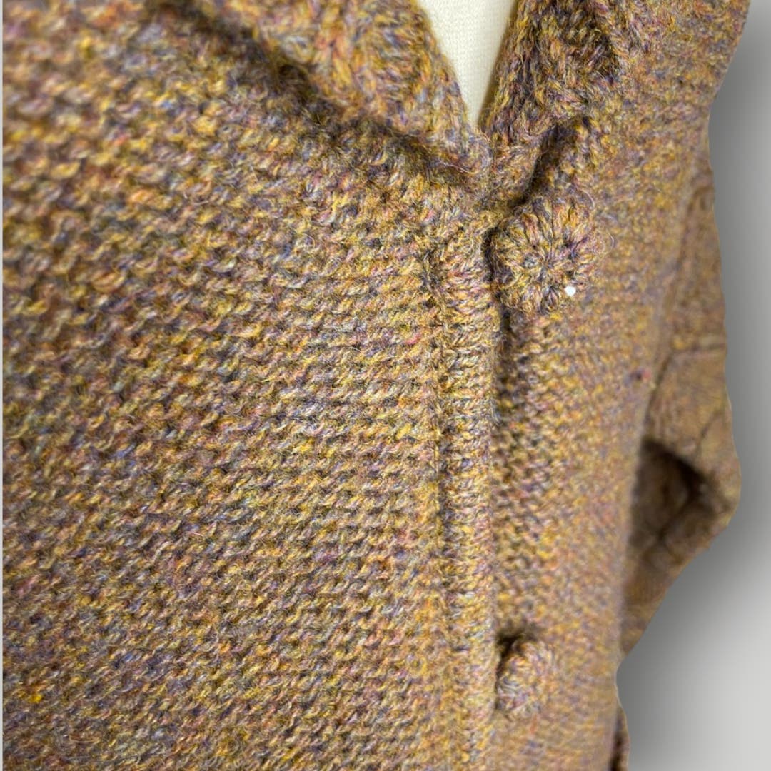 Vintage LeRoy Wool Cardigan Brown Marled Top Balloon Sleeve Women's Shawl Collar