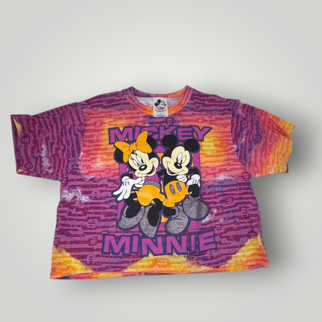 Vtg 80s/90s Walt Disney Company Mickey Mouse Minnie T-shirt Tie Dye Boxy Cropped