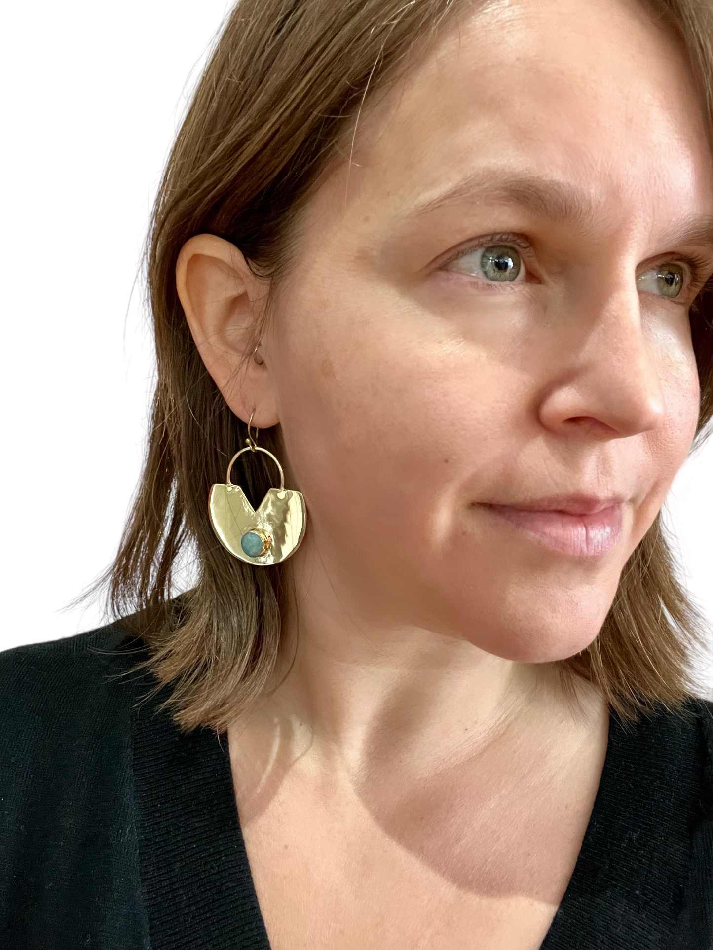 Brass Amazonite Shield Earrings