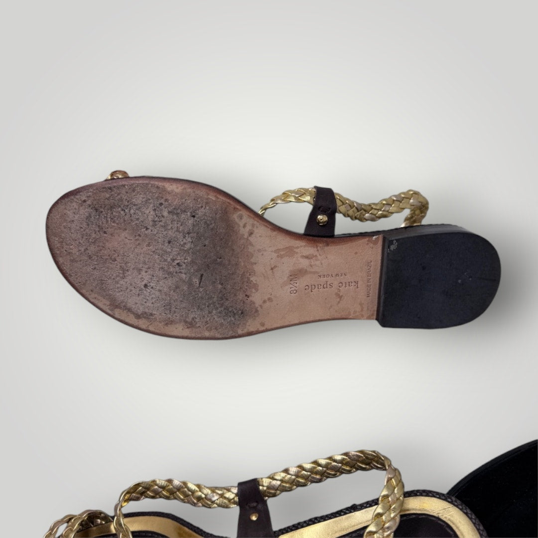 Kate Spade Sandals Gold Braided Leather Women's 8.5 Strappy