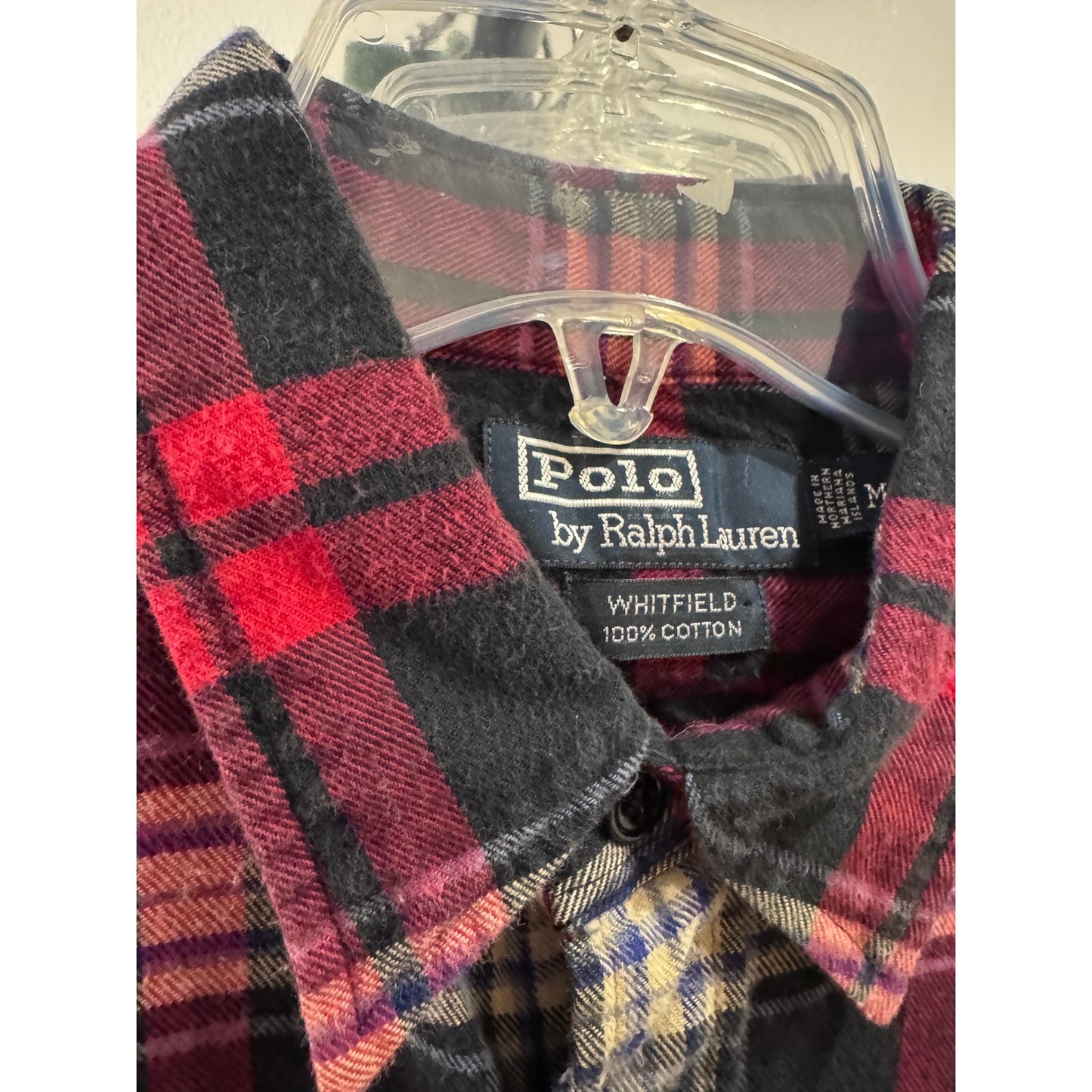 Vintage 1990s Polo by Ralph Lauren Flannel Cotton Soft Heavy M Black Red Plaid