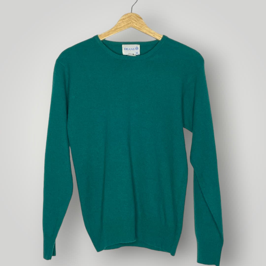 Vintage Deans of Scotland Lambswool Rabbit Fur Sweater Green Pullover Med