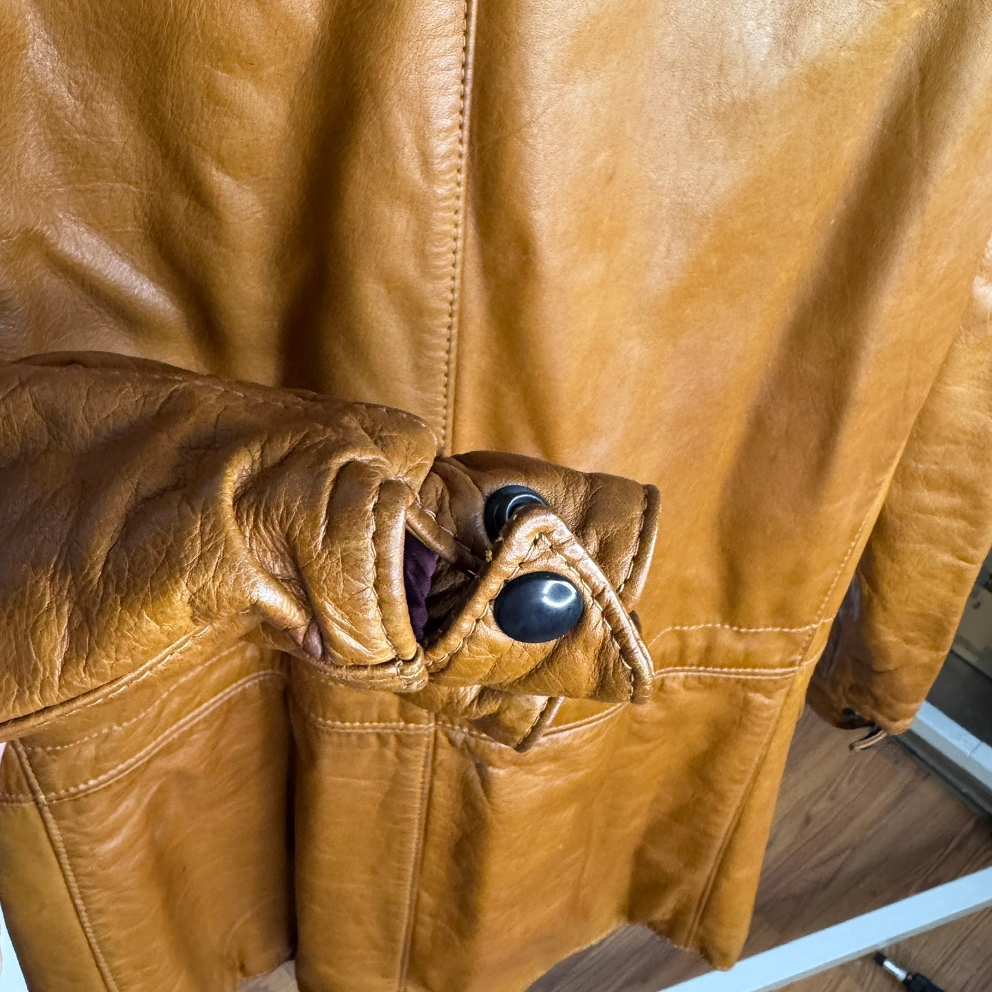 Vintage 1970s Rome Leather Jacket Utility Brown Chore Style Men's Medium