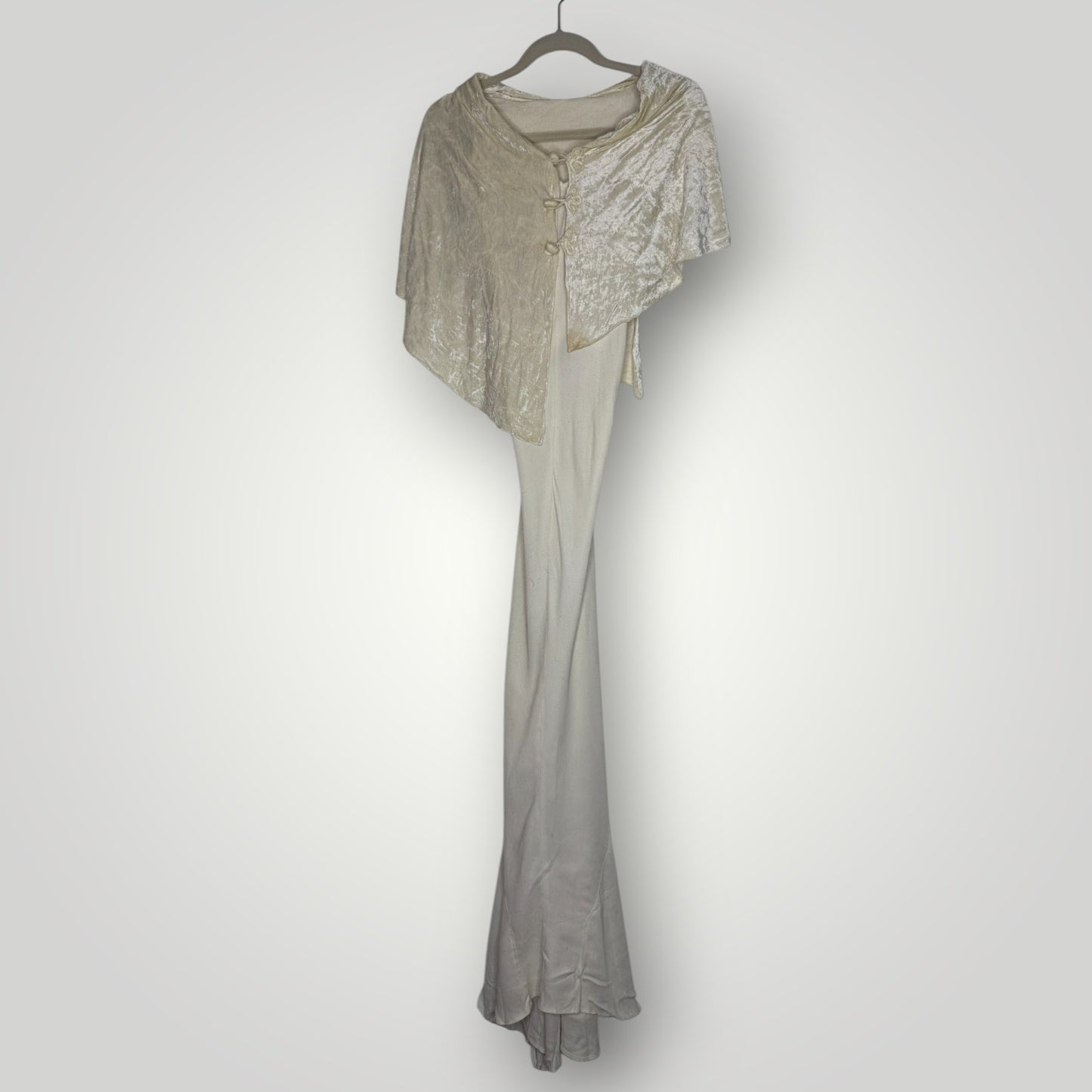 Vtg 1930s Bias Cut Long Maxi Cocktail Dress Diamond Texture Velvet Accent Shrug