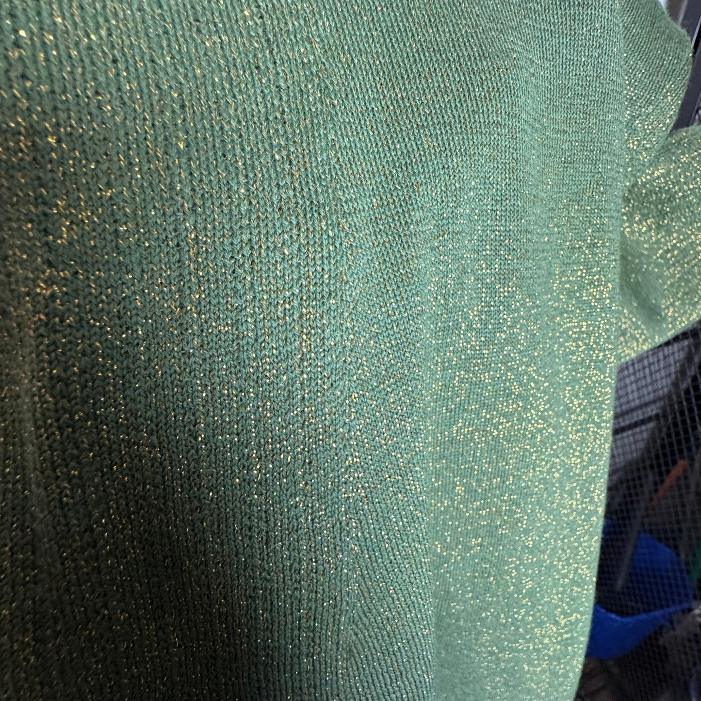 Vintage Dress Luisa Spagnoli Green Wool Lurex Metallic Gold Wiggle Knee Small