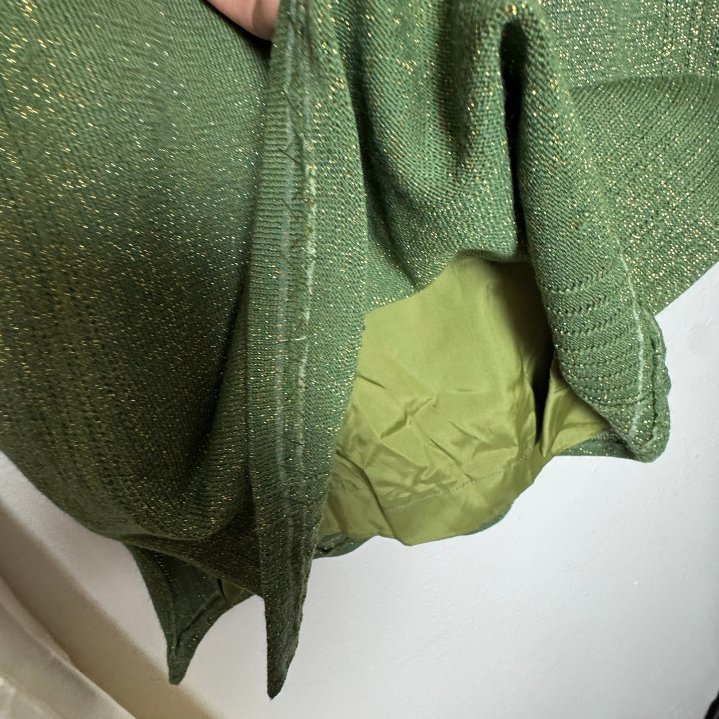Vintage Dress Luisa Spagnoli Green Wool Lurex Metallic Gold Wiggle Knee Small